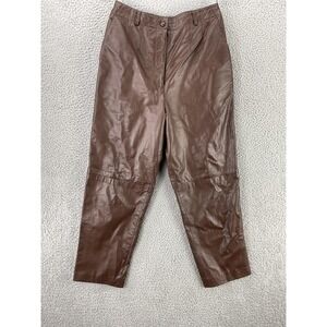 JHCollectibles Pants Womens 8 Brown Leather Ankle Pleated Tapered Relaxed 26x25